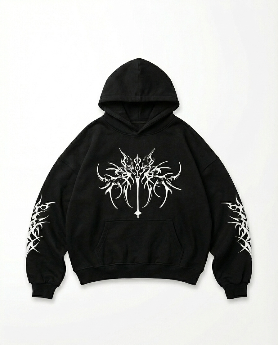 PHANTOM VORTEX Cyber-Tribal Oversized Hoodie